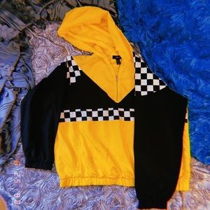 Oversized Taxi Style Windbreaker With Hood and Quarter Zip